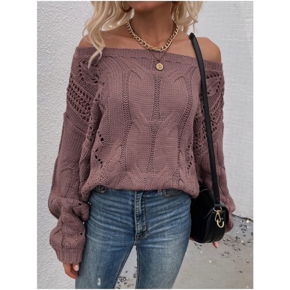 Cozy Off Shoulder Chunky Knit Oversized Sweater Top